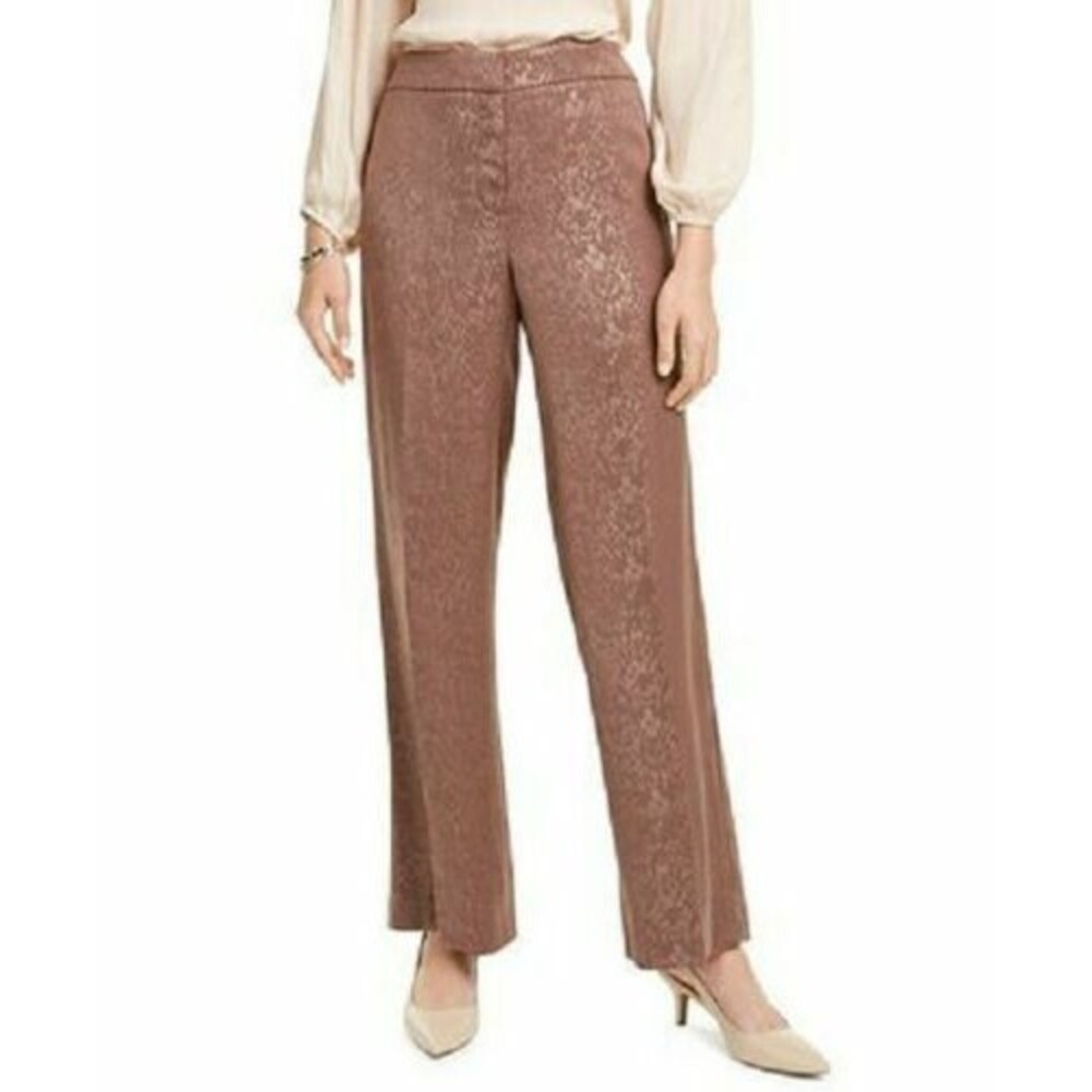 Alfani Wide Leg Pants 4 Womens Warmest Brown Snakeskin Tonal Print Satin New